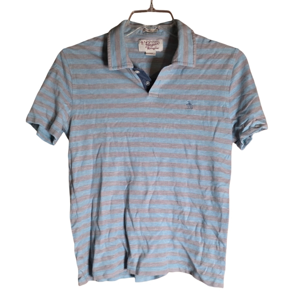 Original Penguin Heritage Slim Fit Polo Shirt Blue Gray Stripe M